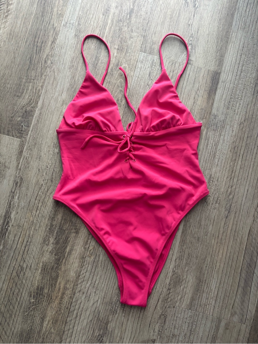 La Hearts Bright Pink Lace-Up One-Piece Swimsuit